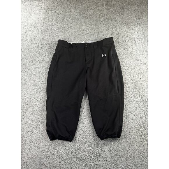 Under Armour Baseball Pants XL Softball Cropped Fitted Heatgear Black‎ - Picture 1 of 9